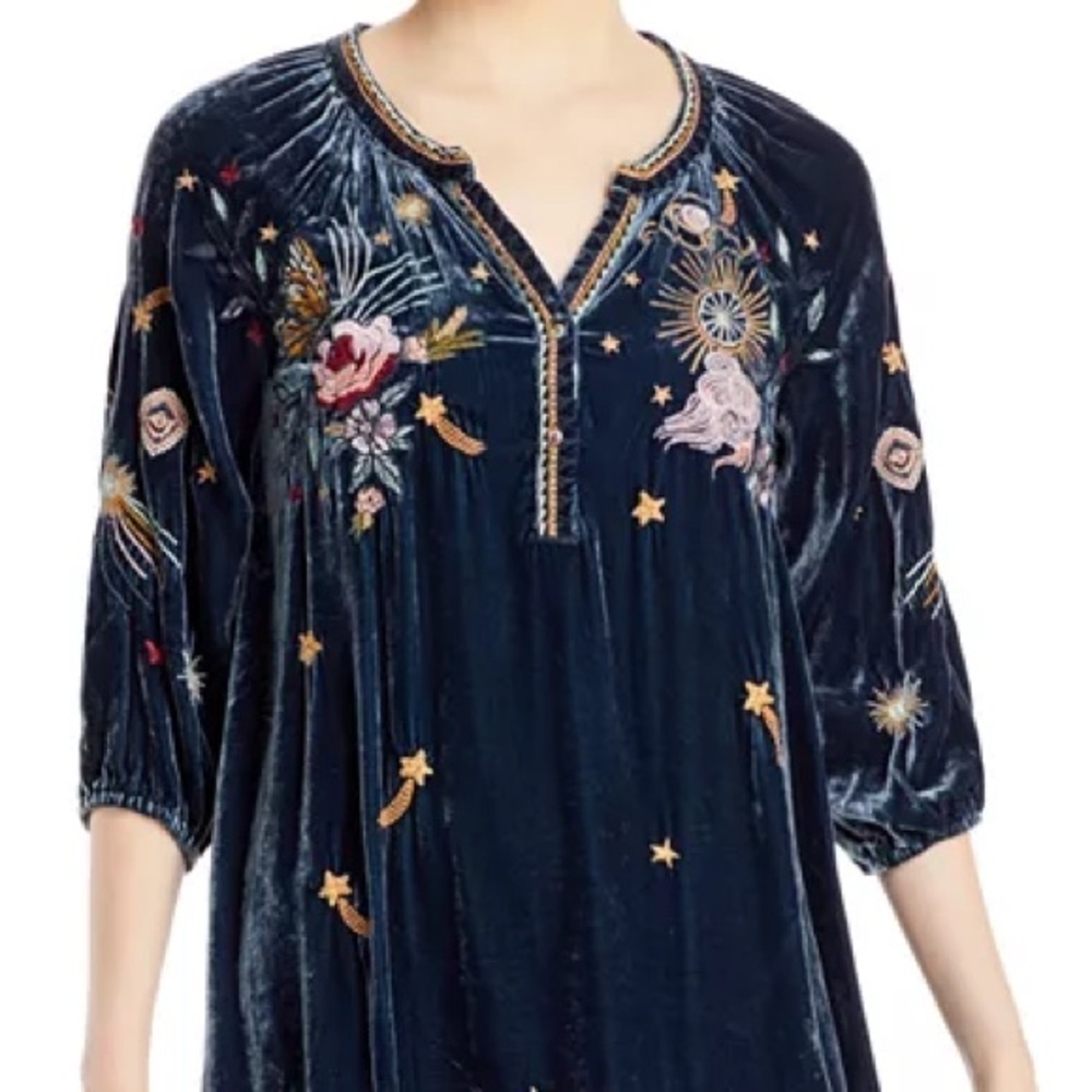 Johnny Was embroidered Selah Celestial Velvet Puff Sleeve Raglan Dress NWT RARE - Picture 7 of 16